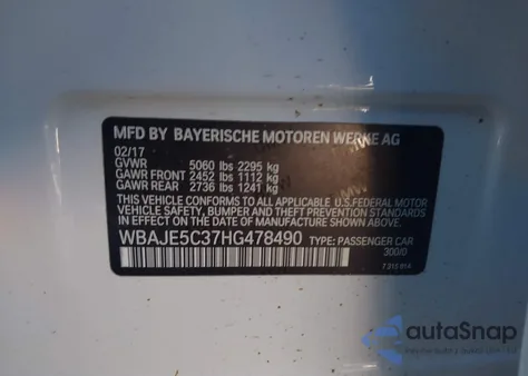 2017 BMW 540I из США, поврежденный, VIN WBAJE5C37HG478490